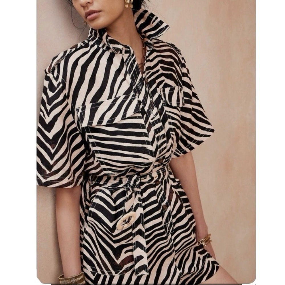 Banana Republic Zebra Print Safari Linen Short Romper